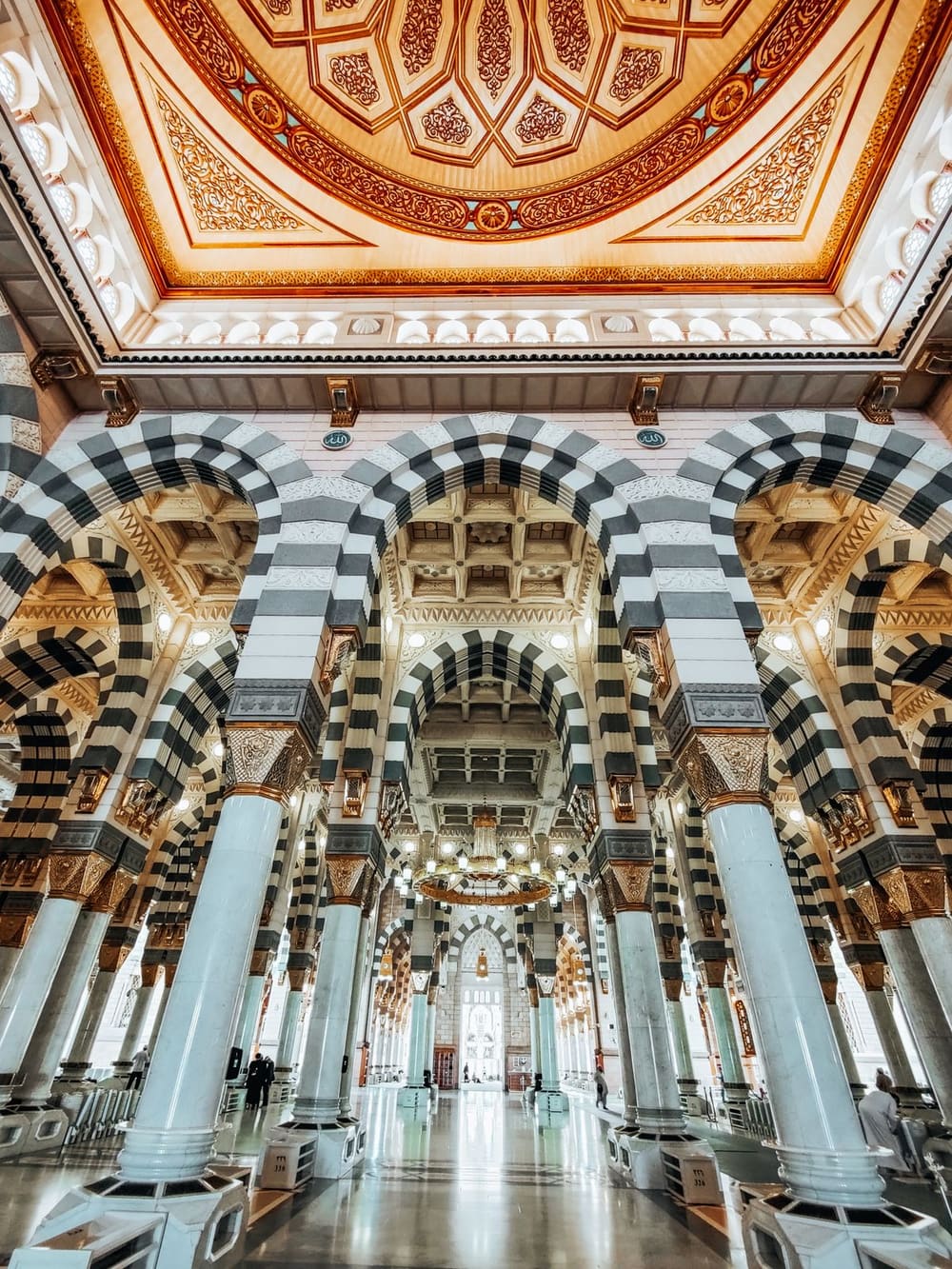 The interior of Masjid an-Nabawi